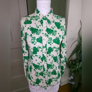 Alex Colman California Vintage 70s Point Collar Flowy Top Green Cream Small
